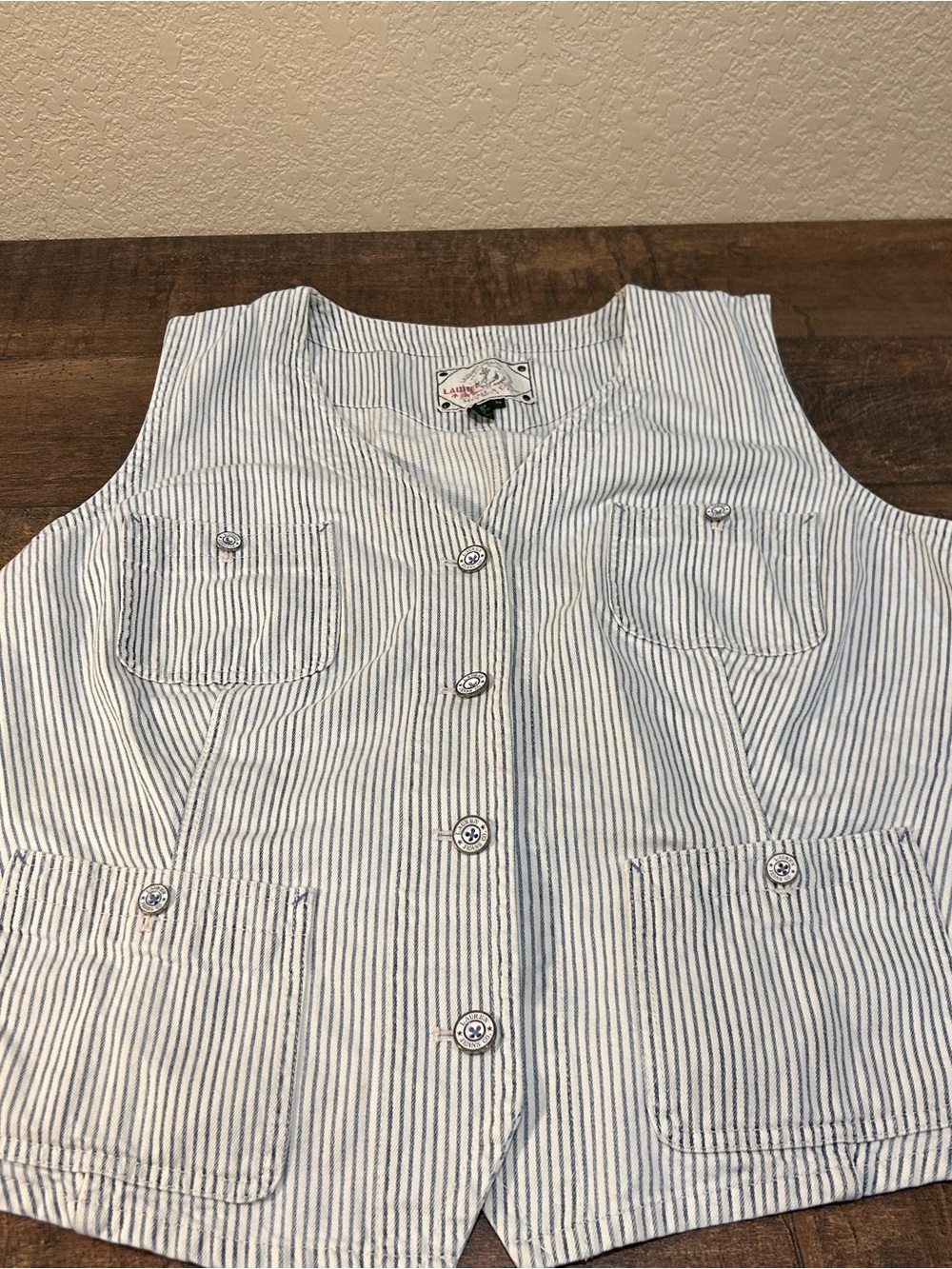 Lauren Jeans Co Striped Button-Front Cotton Denim Vest 3XL